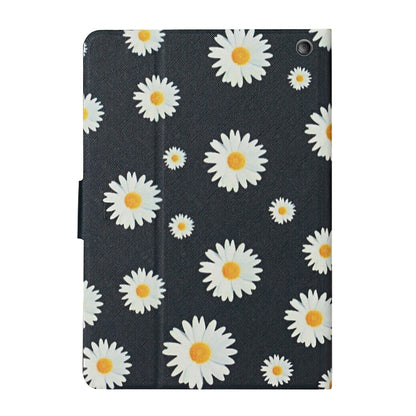 Dark gray smart tablet case front close-up with white daisy print