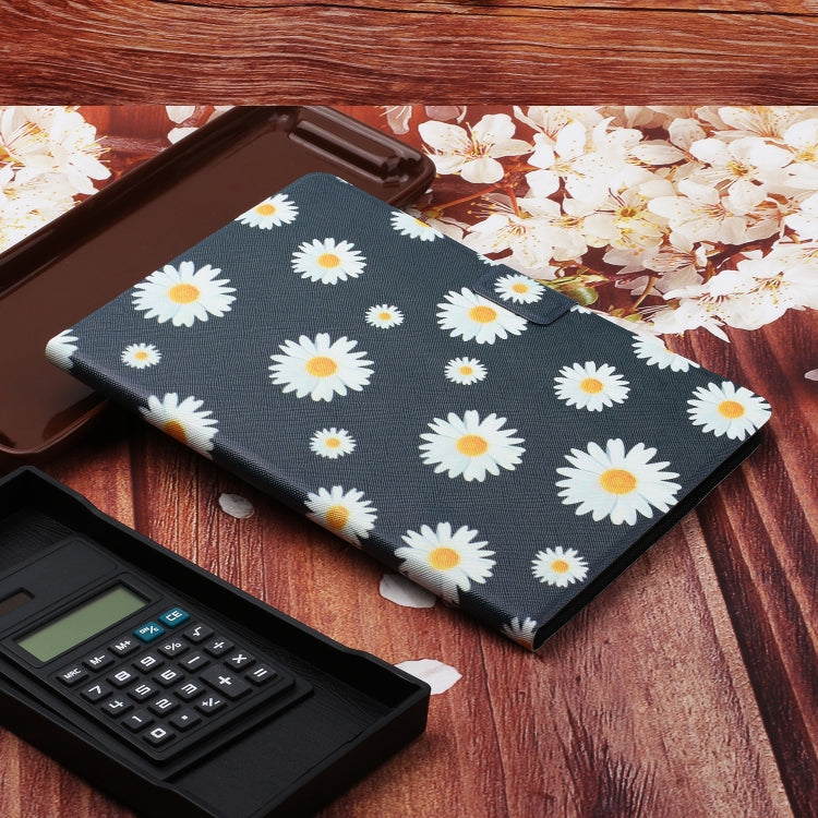 Dark gray smart tablet case with white daisy print, folded