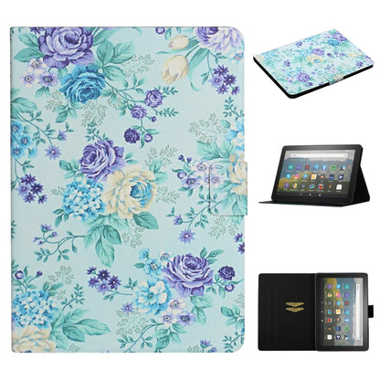 Turquoise floral smart tablet case with purple and blue rose bouquet