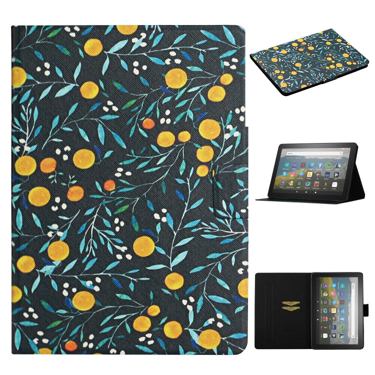 Dark smart tablet case with yellow fruit and teal leaf pattern