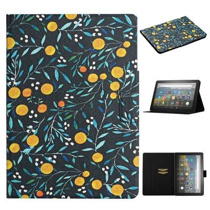 Dark smart tablet case with yellow fruit and teal leaf pattern