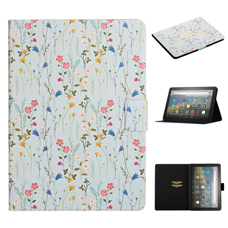 Smart leather folio tablet case with multicolor wildflower sprig print, Kindle Fire Max 11