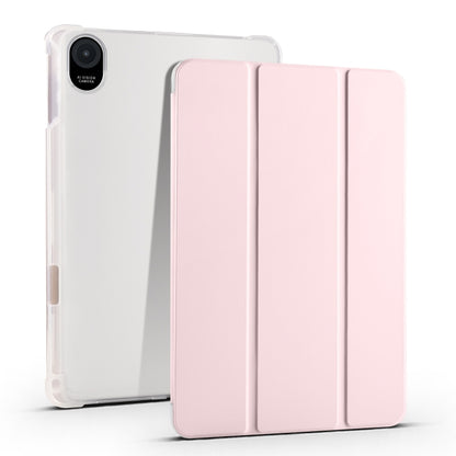 Tablet case with transparent TPU back and pastel pink folding cover