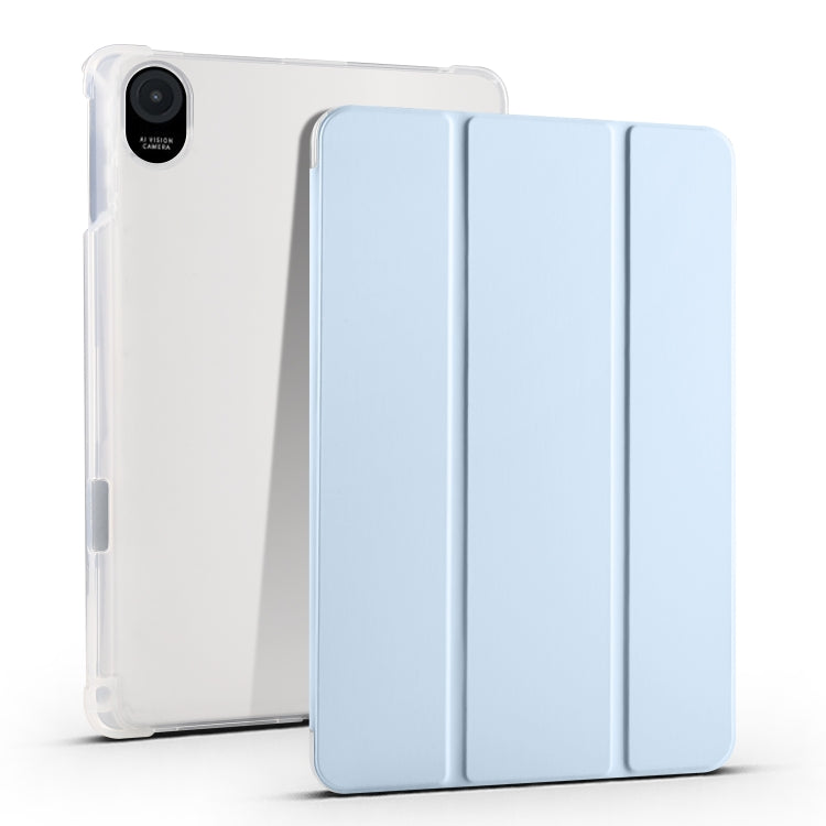Tablet case with transparent TPU back and pale blue folding front cover