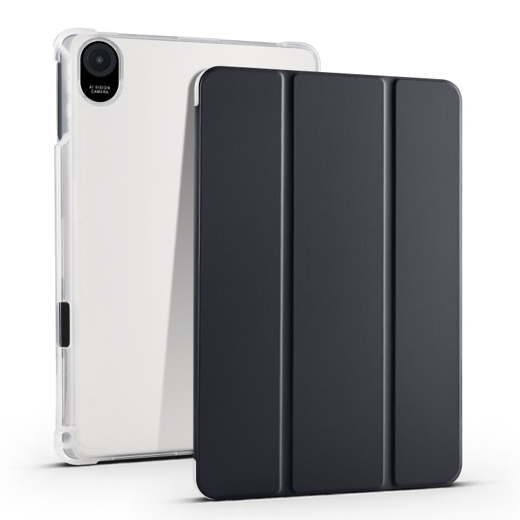 Tablet case with transparent TPU back and dark charcoal folding cover
