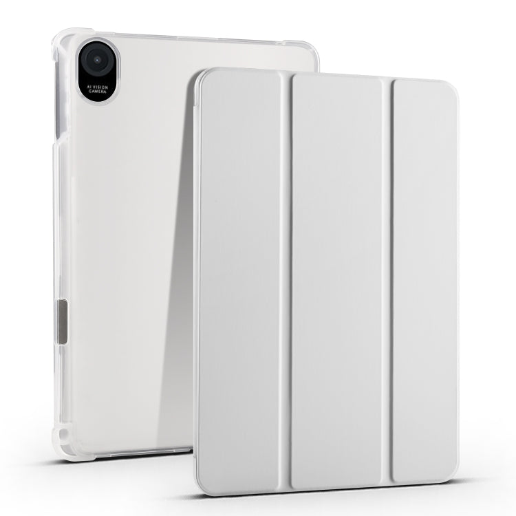 Tablet case with transparent TPU back and white tri-fold folding cover