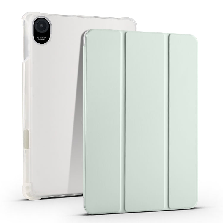 3-folding transparent TPU tablet case with mint green front cover and clear back