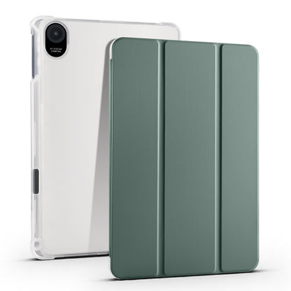 3-folding transparent TPU tablet case with green front cover and clear back