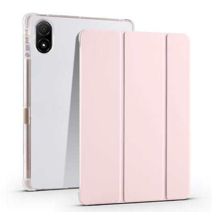 Folding transparent TPU tablet case with light pink front cover and clear back
