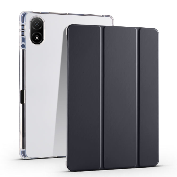 Folding transparent TPU tablet case with dark front cover and clear back