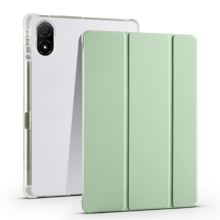 3-folding transparent TPU tablet case with mint green front cover and transparent back