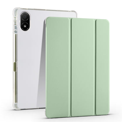 3-folding transparent TPU tablet case with mint green front cover and transparent back