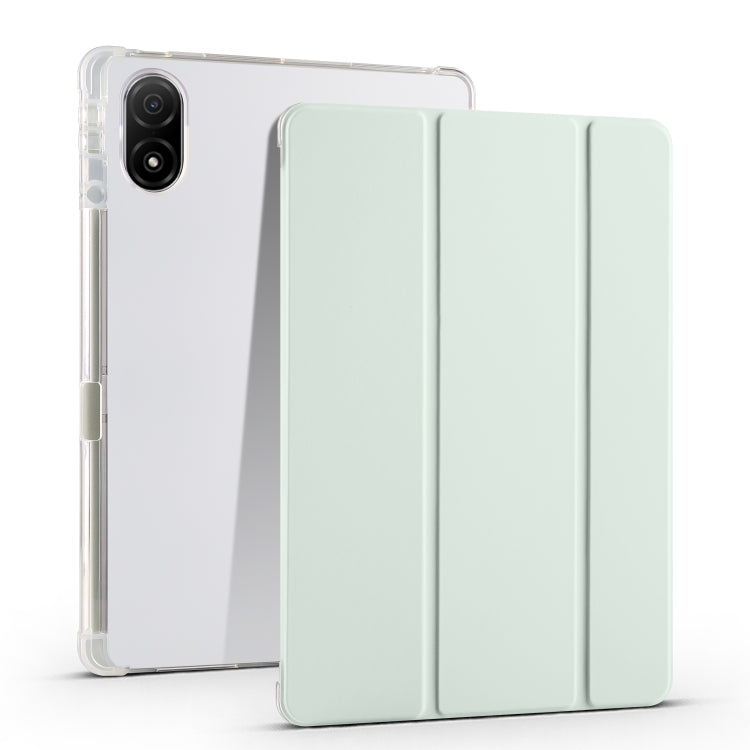 3-folding transparent TPU tablet case with pale mint front cover and transparent back
