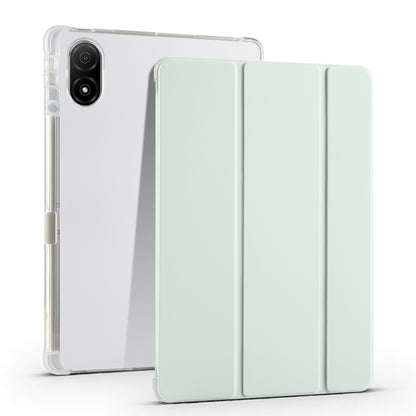 3-folding transparent TPU tablet case with pale mint front cover and transparent back