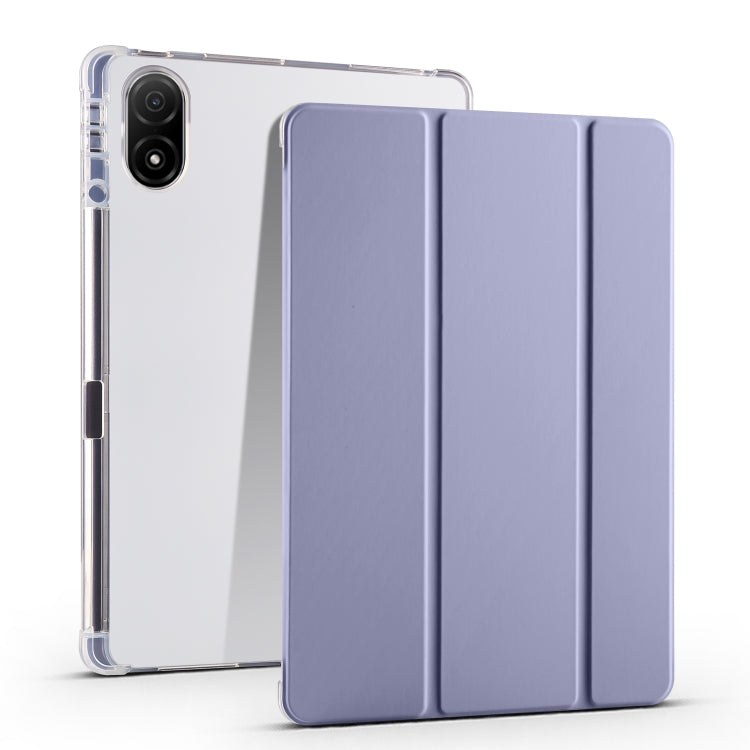 3-folding transparent TPU tablet case with indigo blue front cover and transparent back