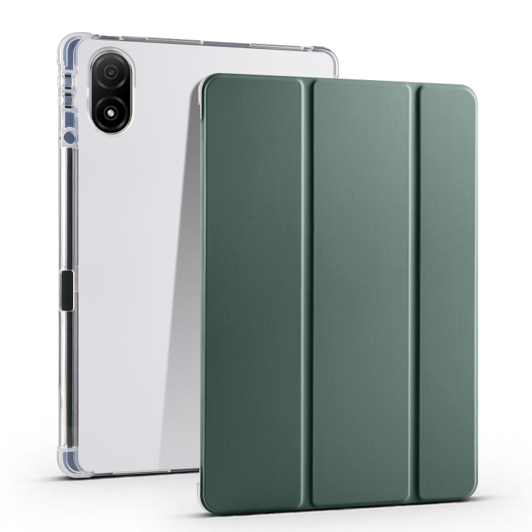 Tablet case with transparent TPU back and dark green folding cover for tablet