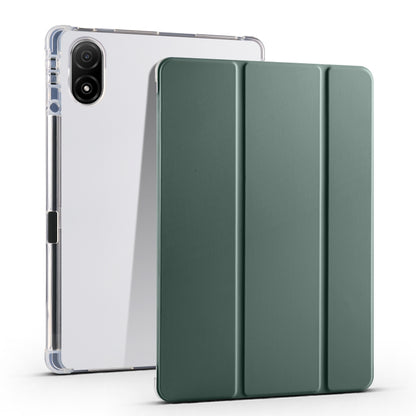 Tablet case with transparent TPU back and dark green folding cover for tablet