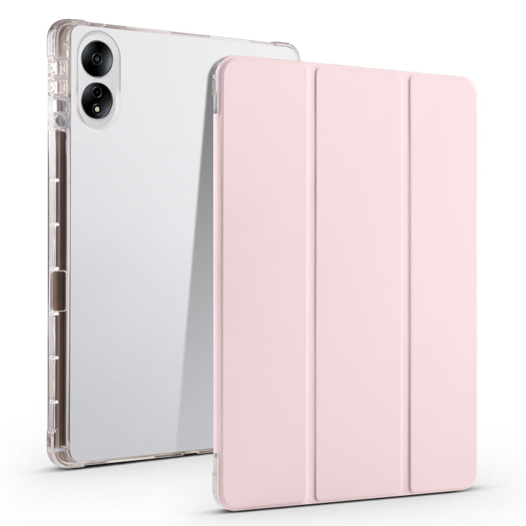 Tablet case with transparent TPU back and light pink tri-fold cover