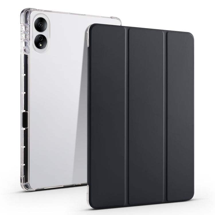 Tablet case with transparent TPU back and black tri-fold folding cover