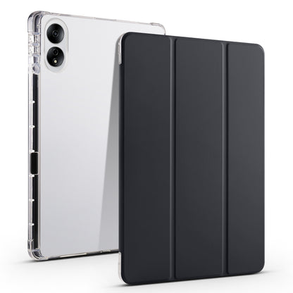 Tablet case with transparent TPU back and black tri-fold folding cover