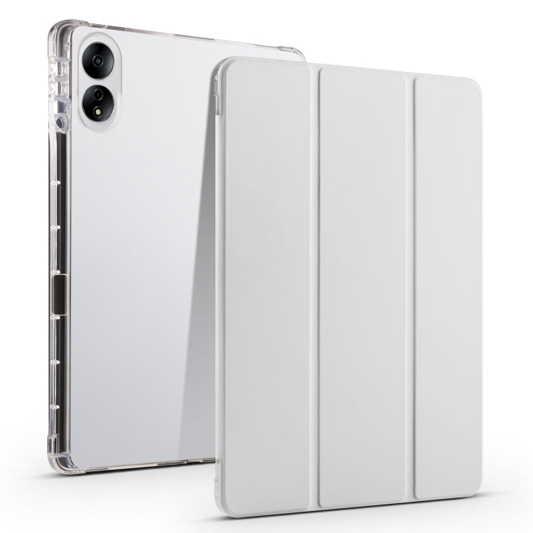 Tablet case with transparent TPU back and light gray-white folding cover