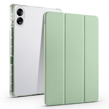 3-folding transparent TPU tablet case with light green folio front and clear back