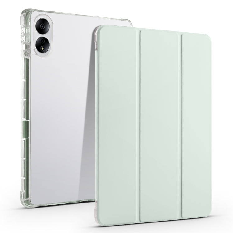 3-folding transparent TPU tablet case with mint green folio front and clear back