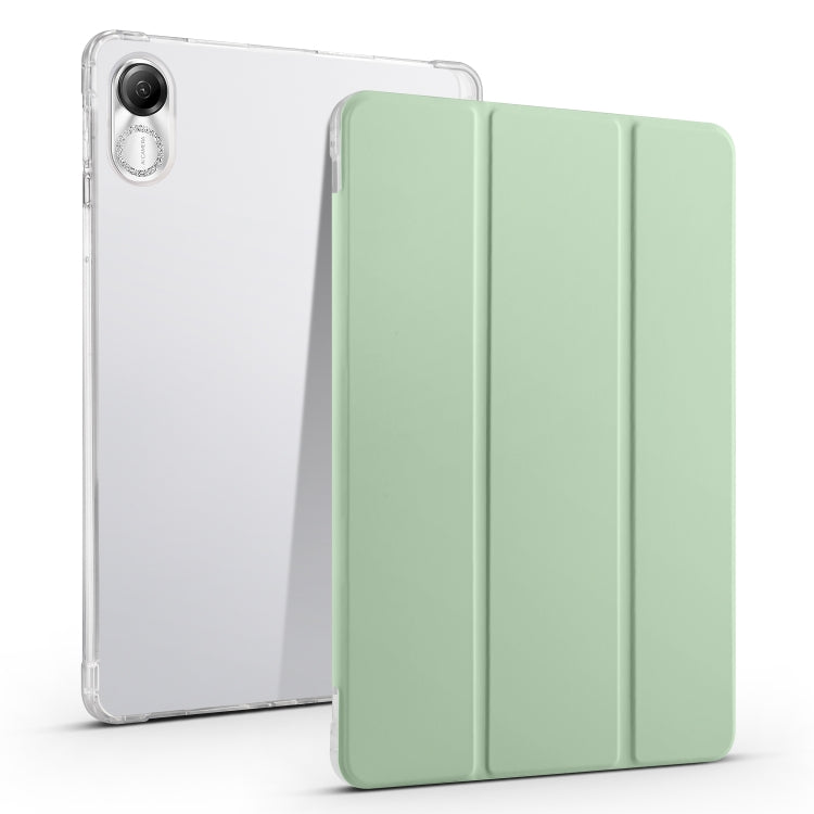 3-folding transparent TPU tablet case with mint green fold front cover and transparent back