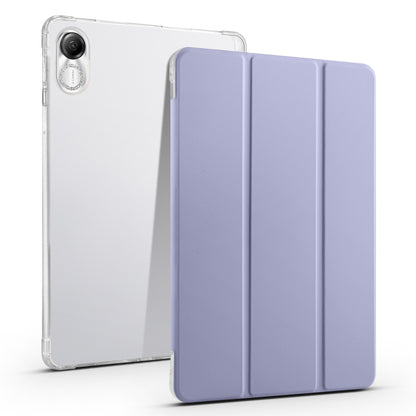 3-folding transparent TPU tablet case with light purple fold front cover and transparent back