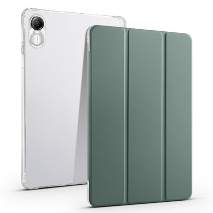 Tablet case with transparent TPU back and dark green tri-fold front cover