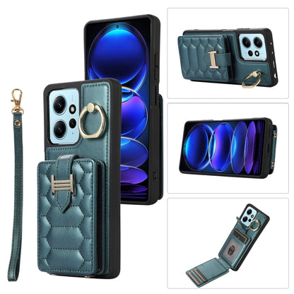Dual lanyard phone case with card holder and ring holder, teal-blue leatherette.