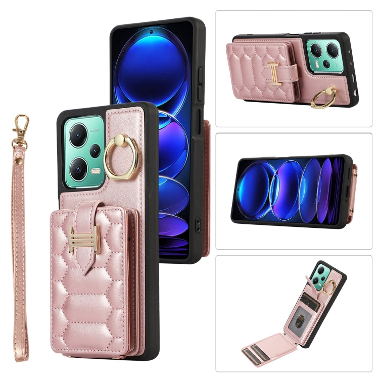 Dual lanyard phone case with card holder and ring holder, blush pink leatherette.