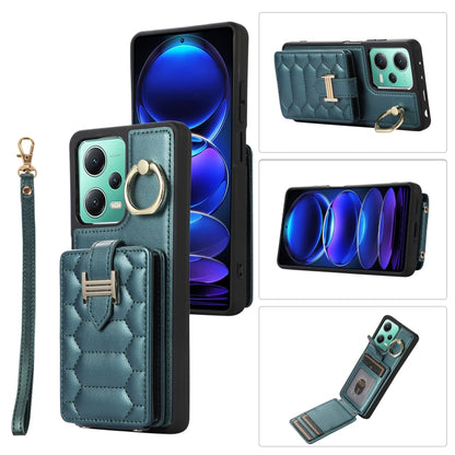 Teal vertical phone card case with ring holder, card slot, and wrist lanyard strap