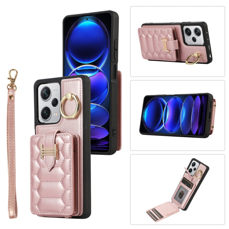 Dual lanyard phone case with card slot and ring holder, pale pink leatherette.