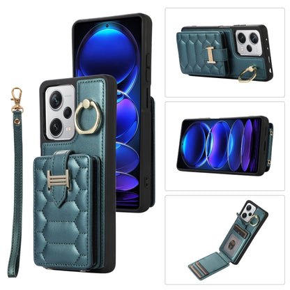 Dual lanyard phone case with card holder and ring holder, teal-blue leatherette.