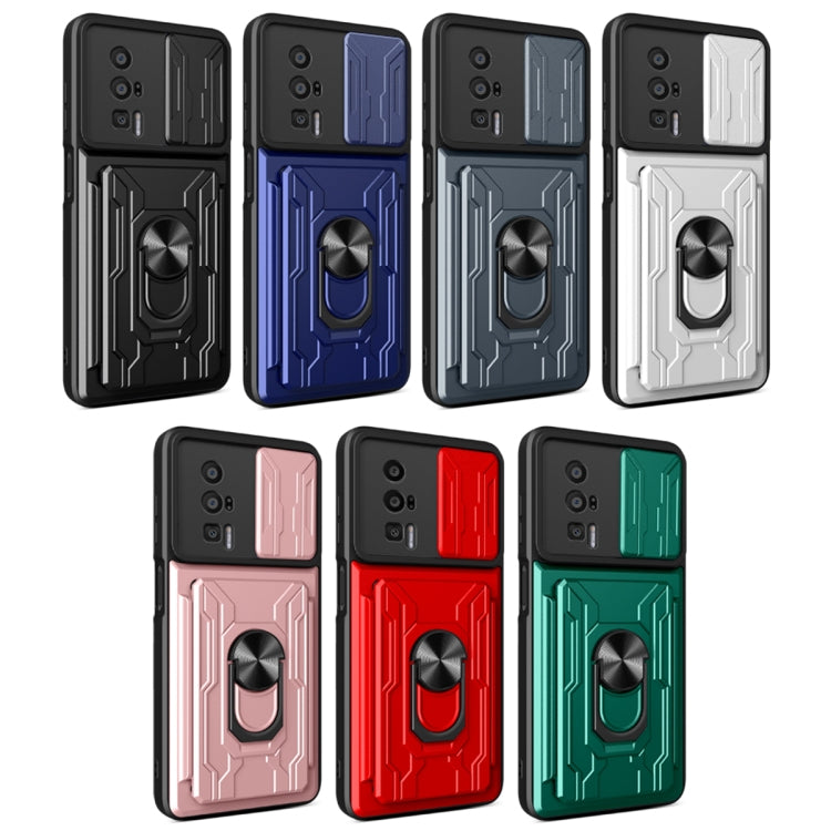 Assorted colors sliding phone cases with card slot cover and built-in ring stand