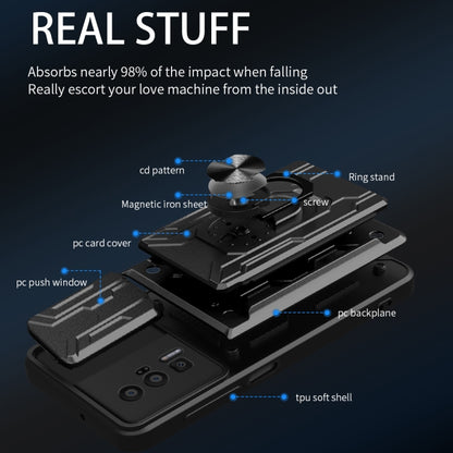Black protective phone case with ring stand and back card slot cover design