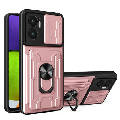 Rose pink sliding phone case with card slot and raised camera protection