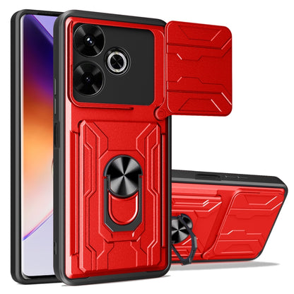 Rugged sliding card phone case in red with flip card holder and camera cutouts