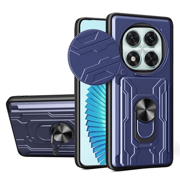 Blue sliding phone case with card slot and rotating stand cover, TPU+PC