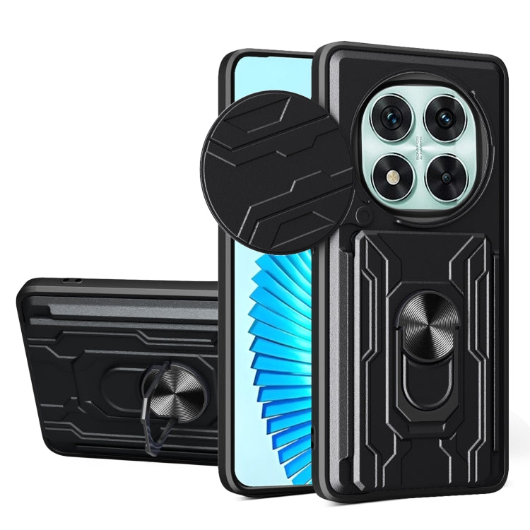 Black sliding phone case with card slot and rotating stand cover, TPU+PC