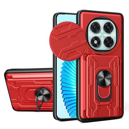 Red sliding phone case with card slot and rotating stand cover, TPU+PC