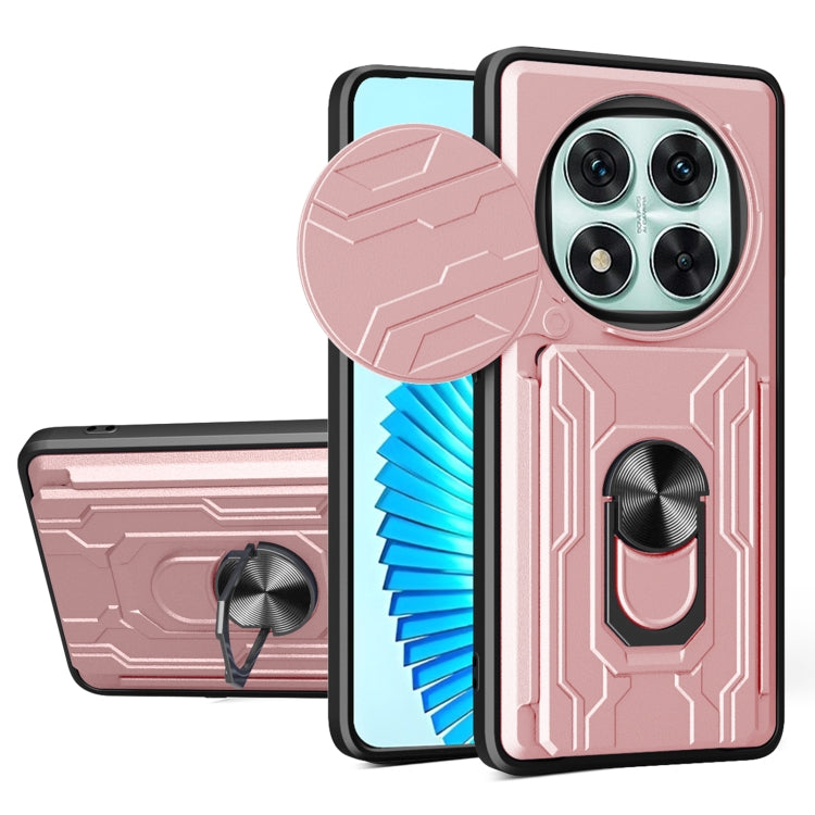 Rose pink sliding phone case with card slot and rotating stand cover, TPU+PC