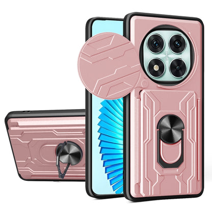 Rose pink sliding phone case with card slot and rotating stand cover, TPU+PC