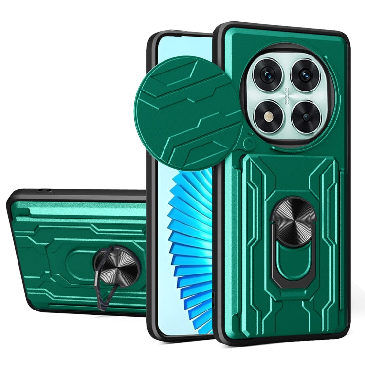 Dark green sliding phone case with card slot and rotating stand cover, TPU+PC