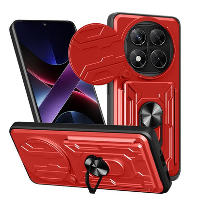 Sliding Camshield phone case with card slot, red/black armor with sliding camera cover