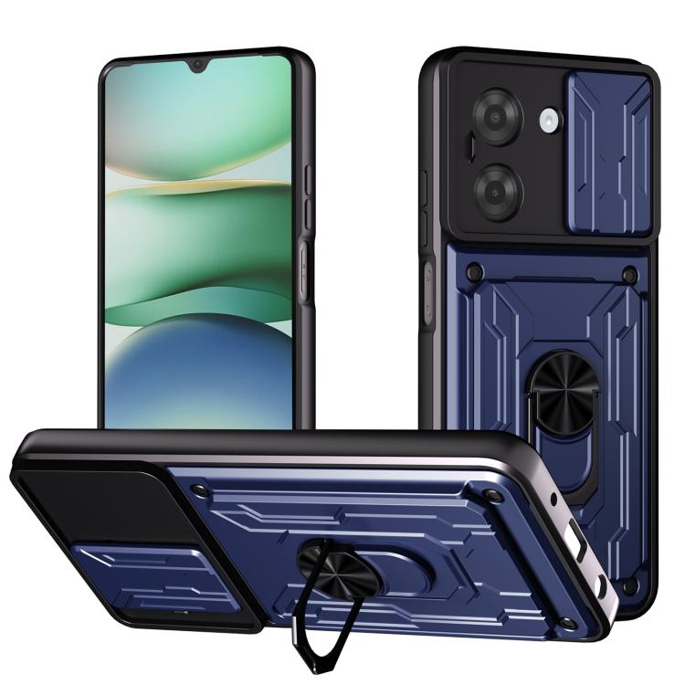 Sliding Camshield phone case with card slot, blue/black armor with sliding camera cover
