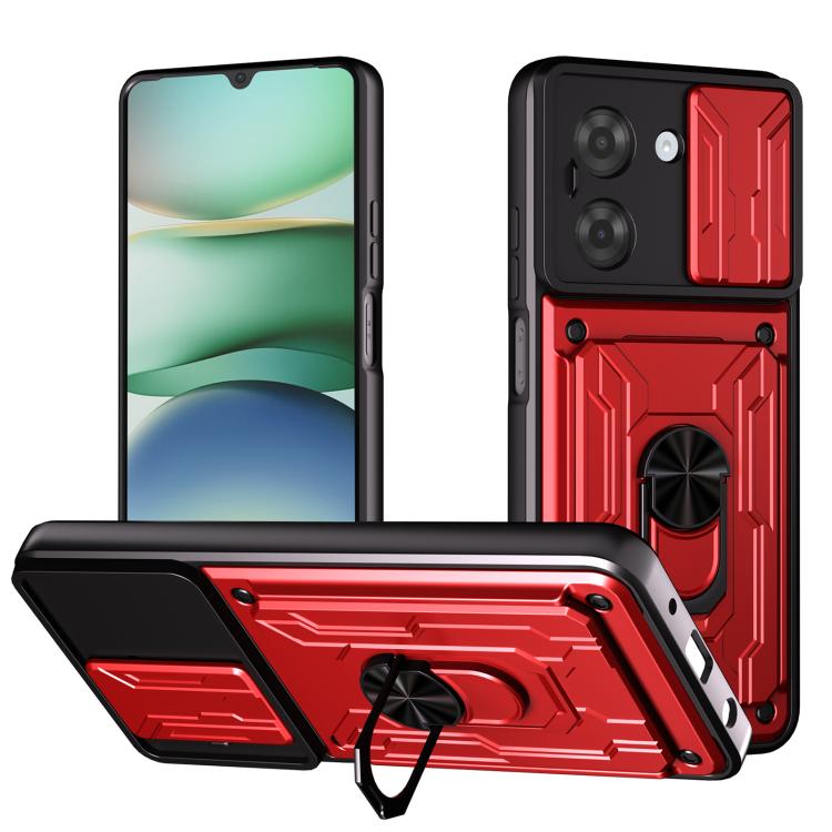 Sliding Camshield phone case with card slot, red/black armor with sliding camera cover