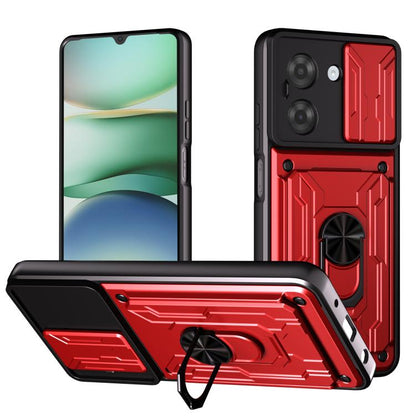 Sliding Camshield phone case with card slot, red/black armor with sliding camera cover