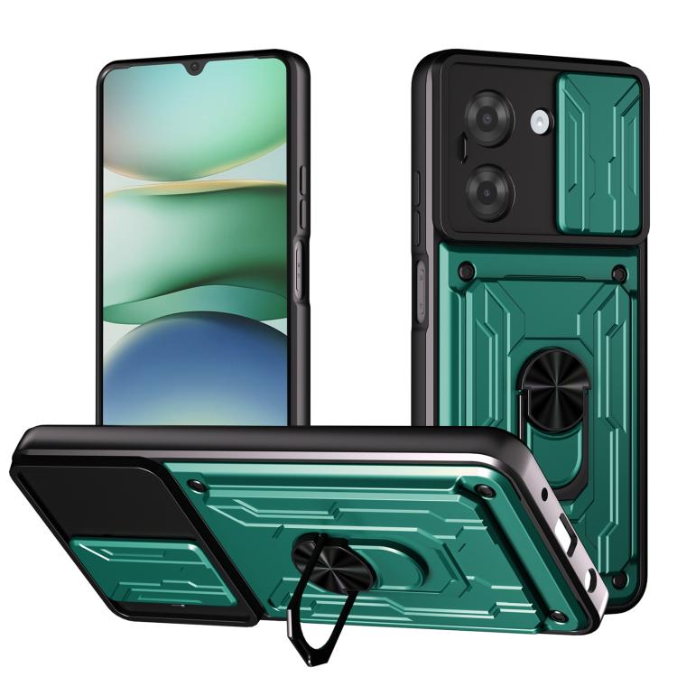 Sliding Camshield phone case with card slot, dark green/black armor with sliding camera cover